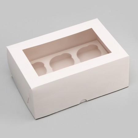 Packaging for 6 cupcakes with a window, white, 25 x 17 x 10 cm