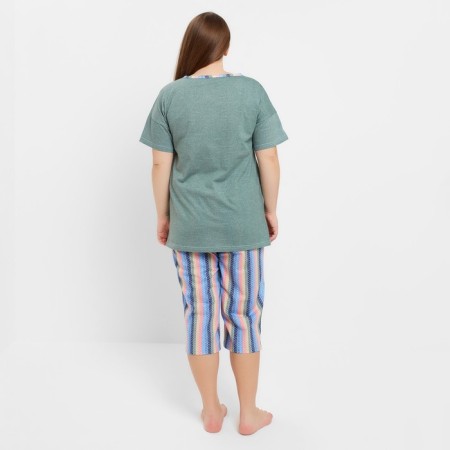 Women's home set (T -shirt/breeches), olive color, size 64-3