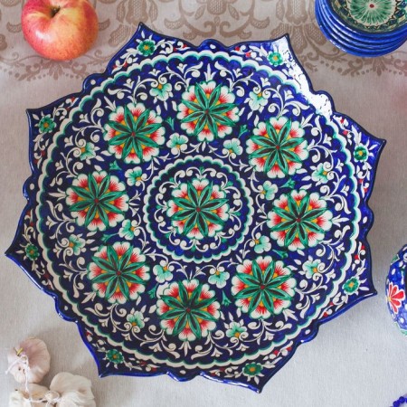 Largan Rishtan ceramics "Flowers", 41 cm, corrugated, blue-4