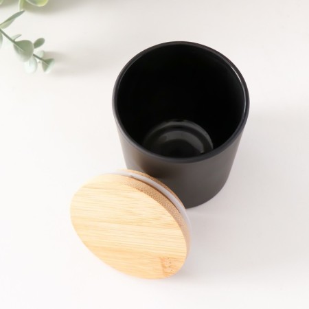 Bank for candles glass with a black matte lid 220 ml 7x7x8.4 cm-2