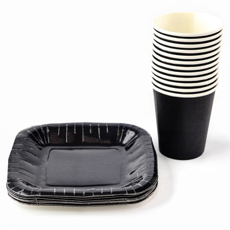 A set of paper utensils "Black", 12 glasses, 12 plates-1