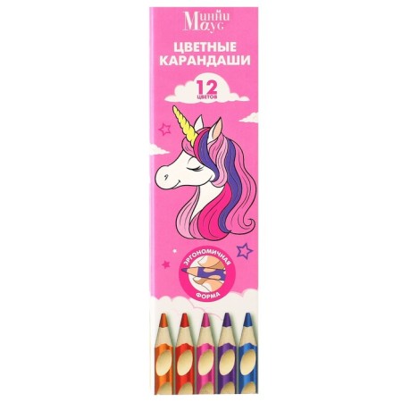 Colored pencils, 12 colors, trihedral, Minnie Mouse and Unicorn-7