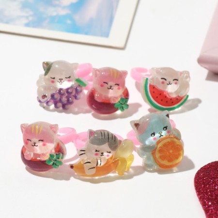 Children's ring "chosen" cats and fruits, mix form, color, dimensionless