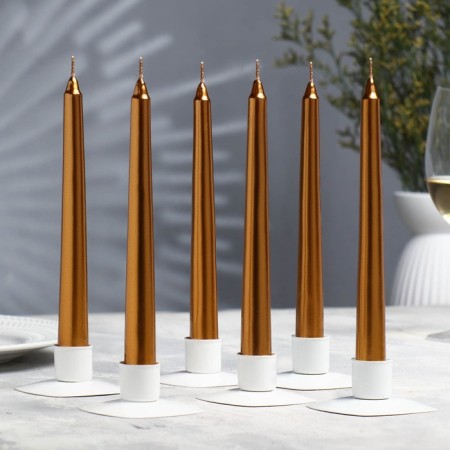 A set of antique candles, 1.9x 20 cm, 6 pieces, coffee-gold metallic