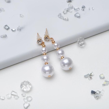 Earrings with pearls "Balls Trio", color mix-1