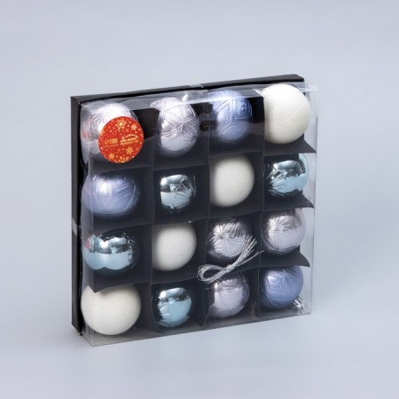 Set of balls plastic D-6 cm, 16 pcs "Riddle" silver-white-1