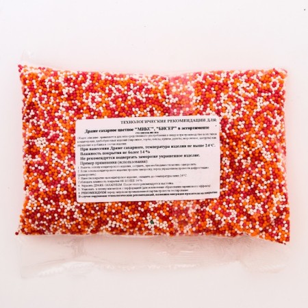 Confectionery sprinkling with the soft center "Bead": orange, red, silver, 500 g-2