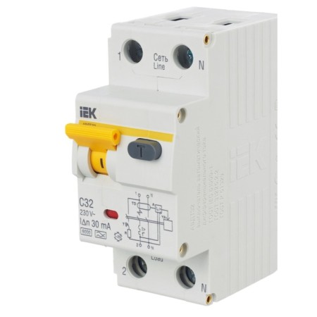Diff. Automat IEK, 1 P + N, 2 mod., C 32 A, 30 mA, type A, 6 KA, AVDT-32, MAD22-5-032-C-30-7