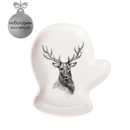 Serving share "Santa Claus and Deer", 20.5 × 17.5 × 3 cm, white color