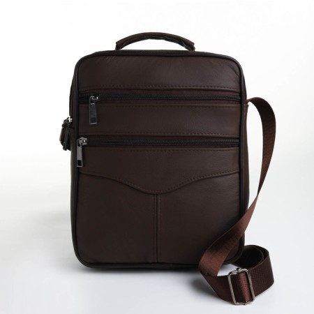 Male bag on lightning, long belt, brown color-1