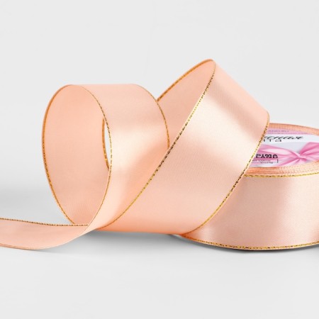 A satin ribbon "Golden threads", 40 mm × 23 ± 1 m, color pink gold No. 107