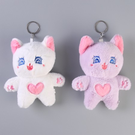 Soft toy "Cat with heart" on a key fob, 14 cm, color mix
