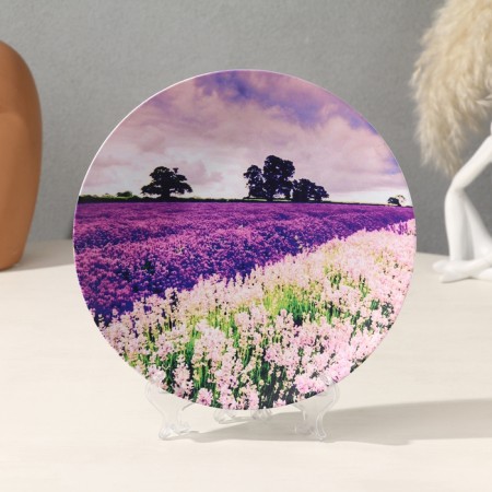 Decorative plate "Lavender field", with a pattern on canvas, D = 19.5 cm