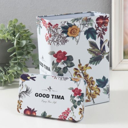 Rectangular metal box "Birds on the flower tree" Nr 2 pcs 7x11x18.5 8.5x14.5x20 cm 975901-4