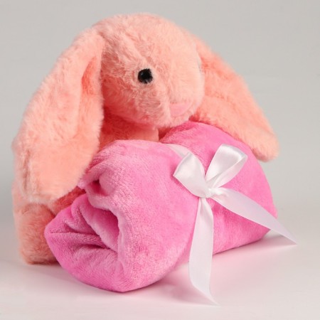 Soft toy with a blanket "Bunny", pink color-2