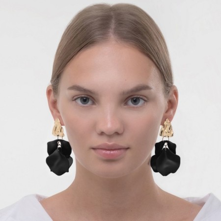 Earrings Assorted "Wind" crumpled triangles, black and golden color-3