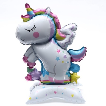 Foil ball 15 “Rainbow unicorn”, on a stand, under the air