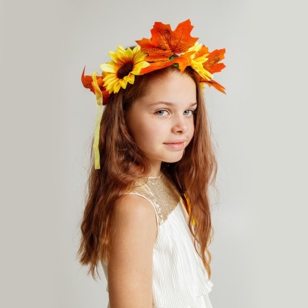 Carnival set "Autumn flowers": a wreath with sunflowers and a brooch-4