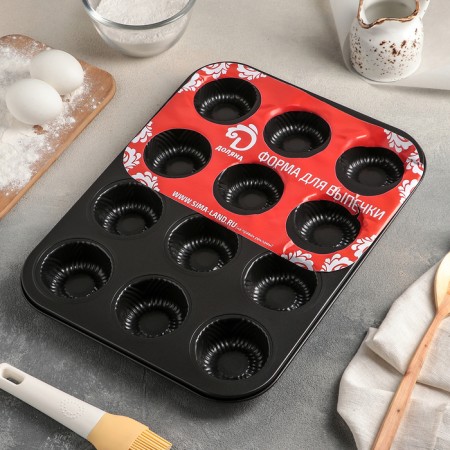 Baking uniform “Puding”, 35 × 27 × 3 cm, 12 cells, anti -stick coating, black color-5