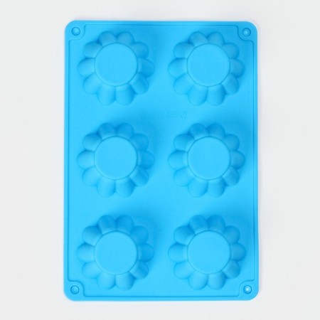 The form for baking the share "Sweets. RIB circle ”, silicone, 25.5 × 17.5 × 3 cm, 6 cells (D = 7 cm), blue color-2