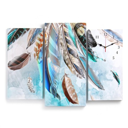 Carty clock, modular "feathers", silent, 60 x 80 cm, triptych