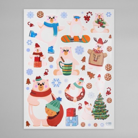 New Year sticker interior color "white bears" 30x40 cm-2