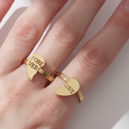 Set of rings 2 pieces "heart" half, color gold, 17 size-3