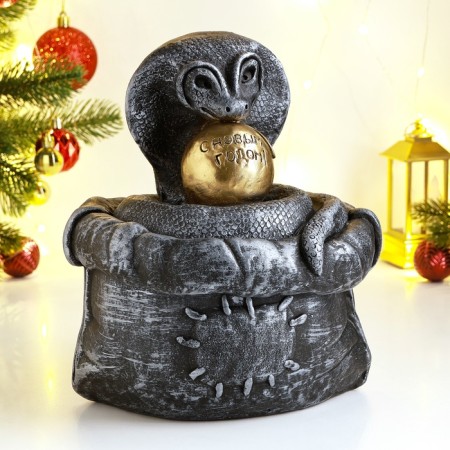 New Year. Symbol 2025. Piggy bank "Snake in a bag" 21x18x23cm, silver