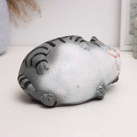 Piggy bank "Cat fat man on the side" Gray, 8x14x10cm-2