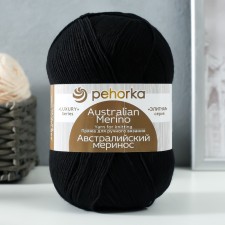 Пряжа "Австралийский меринос" 95%меринос. шерсть,5% акрил объёмный 400м/100гр (02-Чёрный)