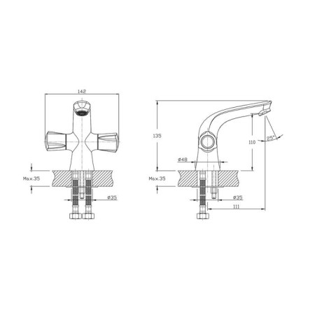 Mixer for the Rush Pioneer Pi7950-11 sink, two-wound, chrome-1