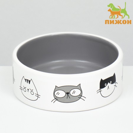 Ceramic bowl "four cats" 300 ml 12.5 x 4.5 cm, white-gray-1