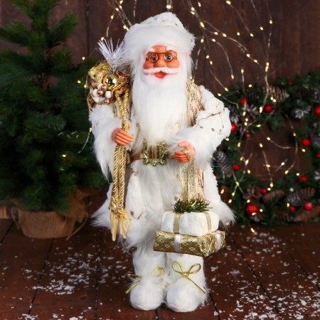 Santa Claus "with gifts and in the strap" 50 cm, white-gold