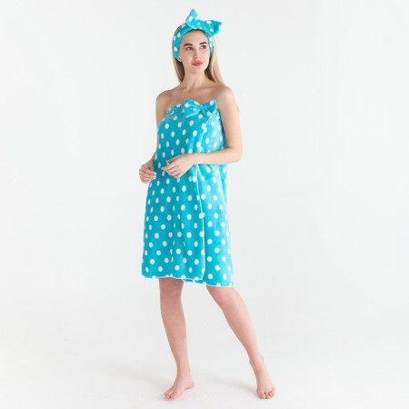 Set for a bathhouse and bathroom Ethel "Peas" towel-Pareo 75*120 cm+bandage, central blue-3