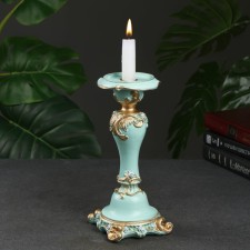 Carved Summary with a square base, turquoise, 12x12x27 cm, for a candle d = 2 cm