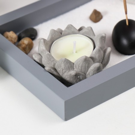 Zen Garden "Buddha Meditates Sakura" Sand+Stones+Aroma Back+Candle32x13x22 cm-3