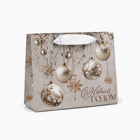 Craft vertical package “Happy New Year”, balls, S 15 x 12 x 5.5 cm, New Year-1