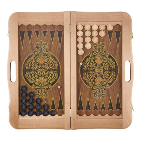 Wooden backgammon large, board game, 55 x 55 cm, skin, with a pen, crocodile, brown-3