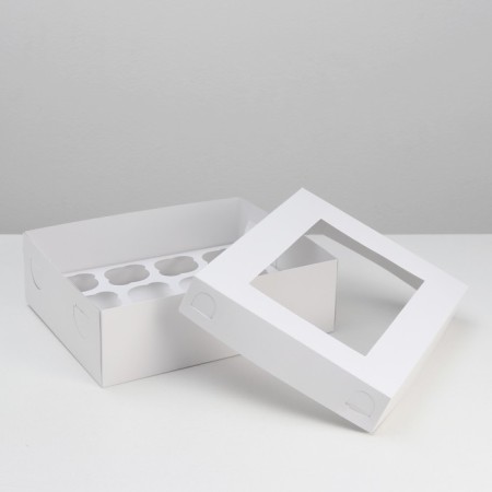 Box for 12 cupcakes with a window, white, 32.5 x 25.5 x 10 cm-1