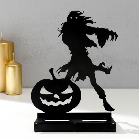 Summary Metal for 2 candles "Halloween. Monster with pumpkin" black 18x13.5x6 cm-4