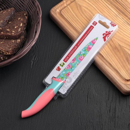 Kitchen knife with an anti -wagoning coating of the “flowers” ​​shares, blade 12 cm-2