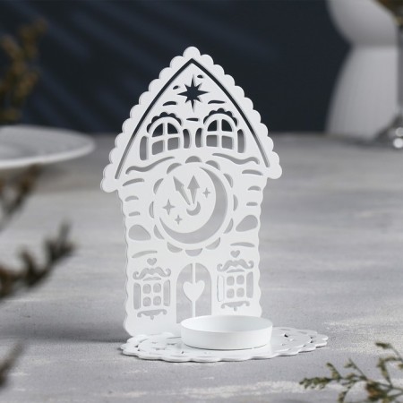 Click "House with Cup" metal per candle, 6.7x10x13.5 cm, white-1