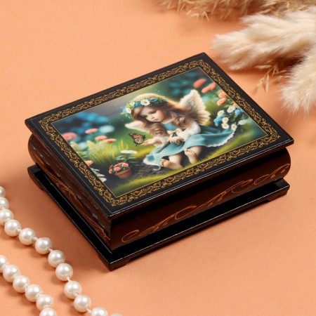 Casket "Angel", black, 8 × 10.5 cm, lacquer miniature