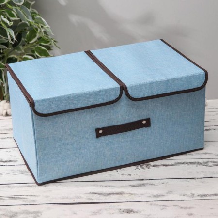 Stelly box for storage with a double lid "Teri", 50 × 30 × 25 cm, blue color-1