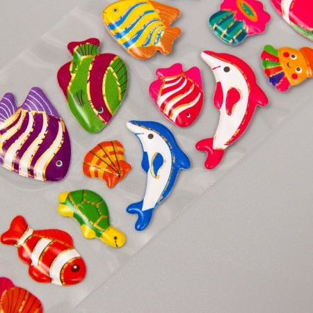 Sticker Plastic volumetric "Underwater world/dinosaurs" with gold stroke MIX 33.5x6 cm-2