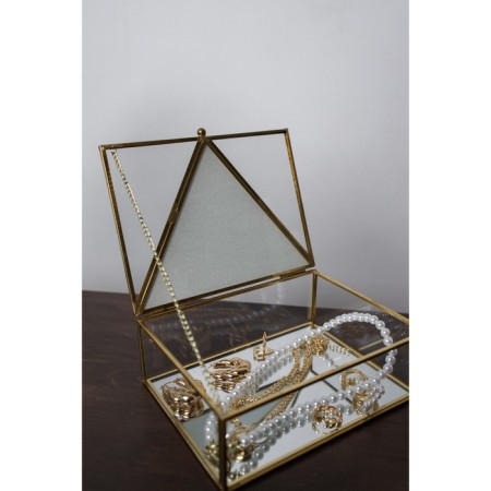 Casket glass, leatherette with a metal frame "Triangle" white 18.8x14.7x6.6 cm-5