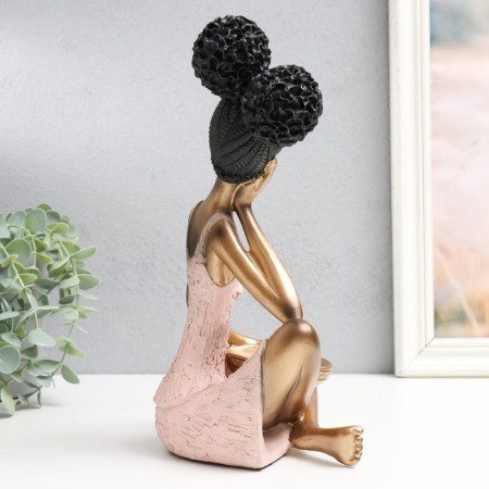 Polystone souvenir "Girl with curly tails, with a dish" pink-gold 17x12x27 cm-2