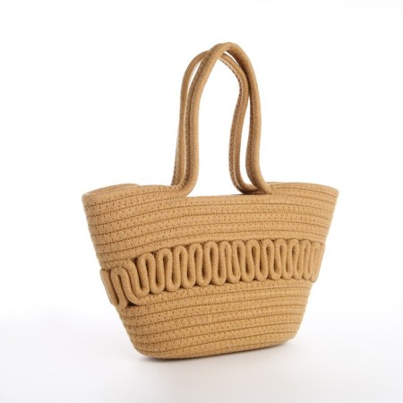 Female wicker bag without fastening, beige color-2