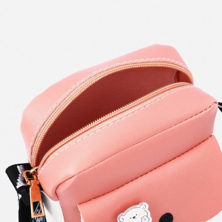Baby bag on a long belt, external pocket, pink color-2