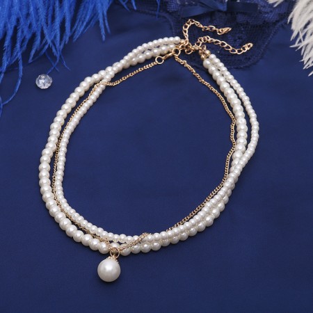 Beads 3 tier "Rochel" drop, ball No. 10, white color in gold, l = 42 cm